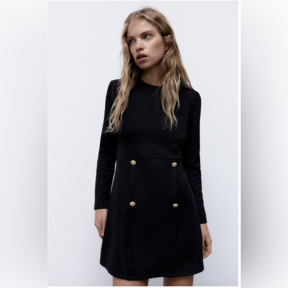 Zara Ottoman Button-Up Dress in Black Size Medium